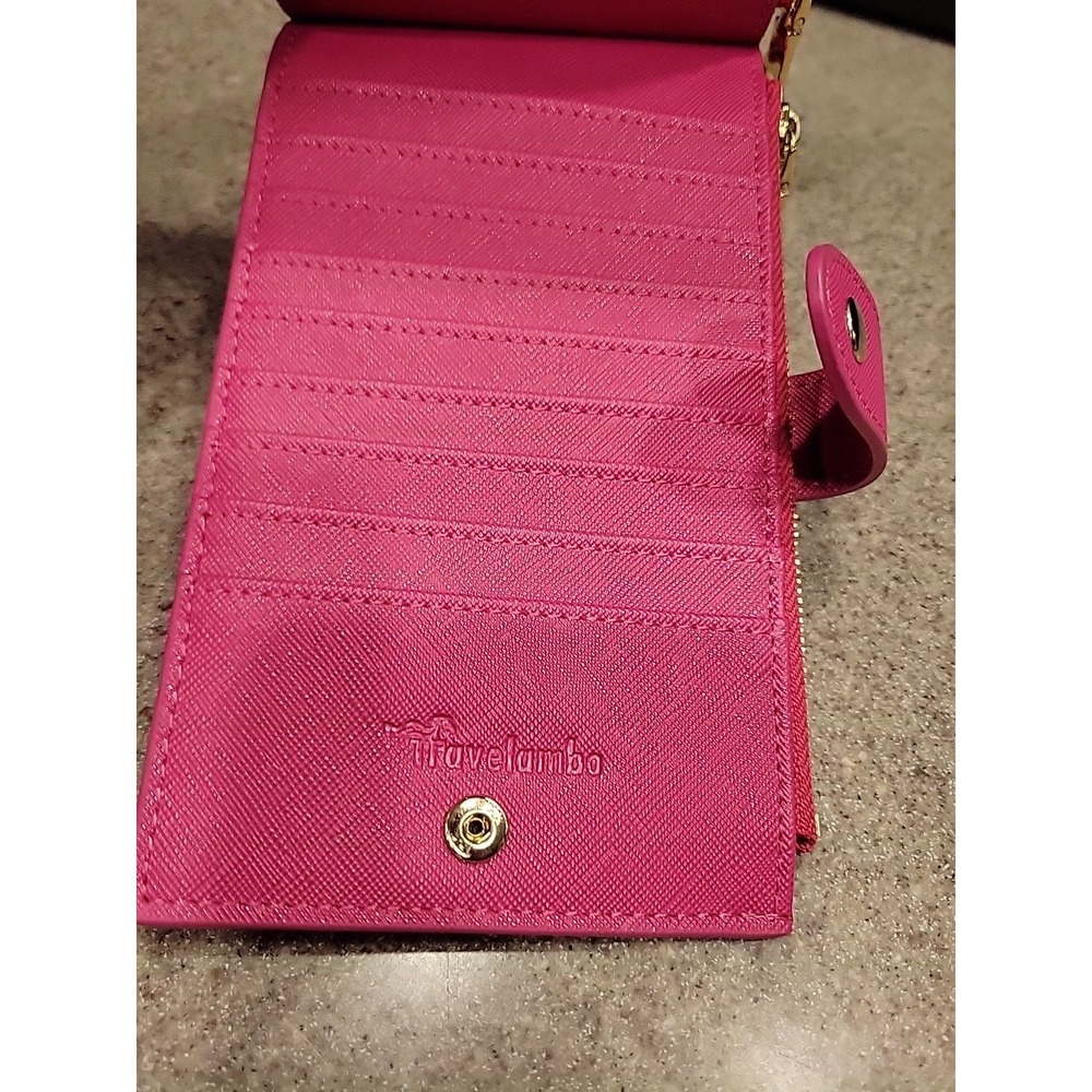 Travelambo Pink Bifold 17 Card Wallet W/ Two Gold-Toned Zipper Compartments - Picture 10 of 11